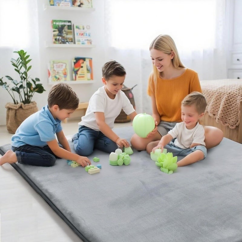 LENND Thick Baby Play Mat for Floor, 100x100cm Non-Slip Tummy Time Foam Mat in Grey - Image 2