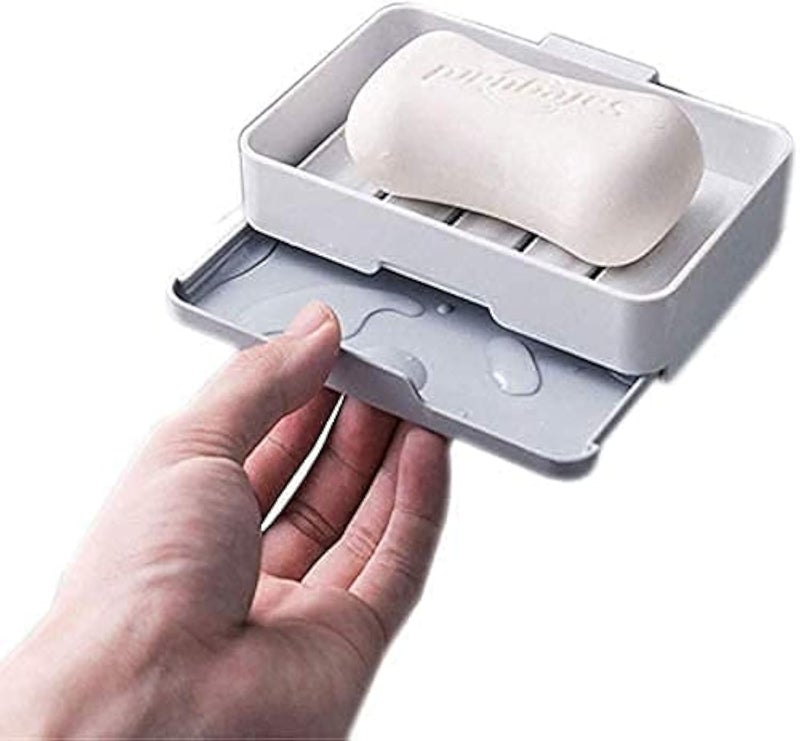 Koyet Self Adhesive Wall Mounted Soap Holder for Bathroom Plastic Soap Dish with Drain Tray Soap Dish for Bathroom and Kitchen, No Drilling Needed (Single Layer Plastic soap Dish) - Image 1