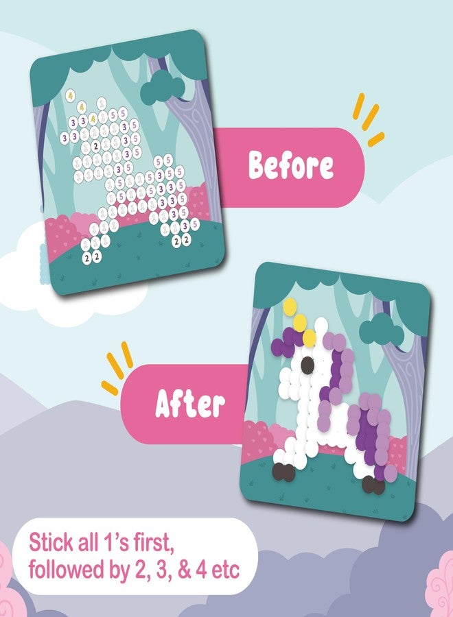 BINCA Dotties Dot Art Activity Kit, 1500+ Stickers, 8 Unicorns & Princesses Mess-Free Activities, DIY Dot Sticker Art for Toddlers, Kids Travel Activities, Craft Kits & Gifts for Girls Ages 4,5,6,7 - Image 4