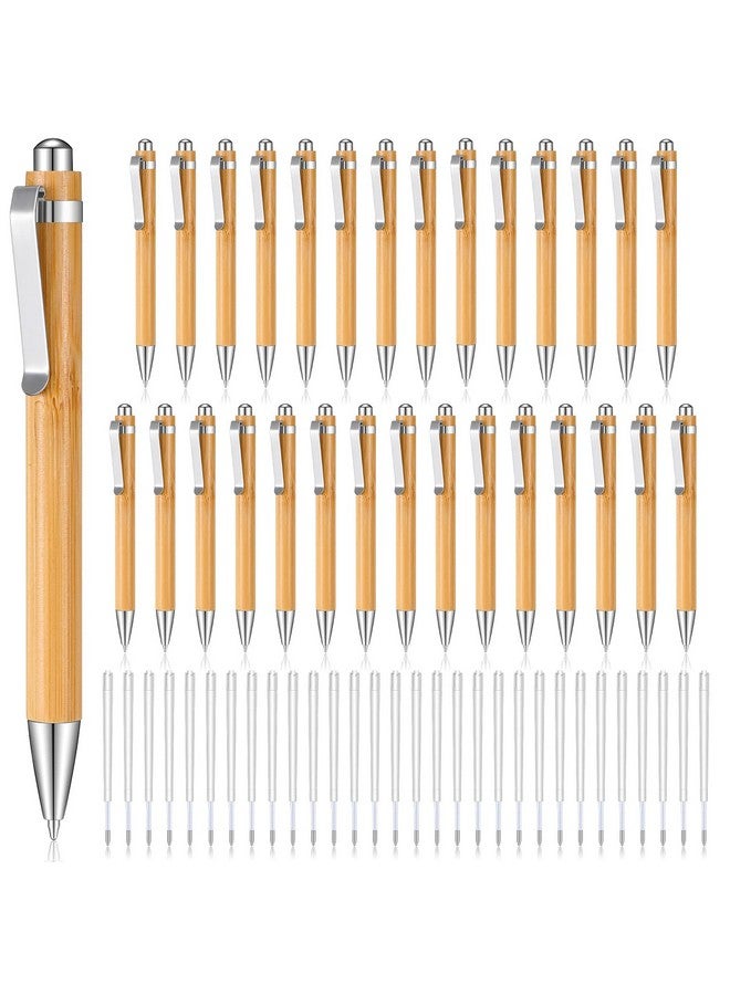 Fainne Bamboo Pens Bulk Wood Natural Engraving Retractable Bamboo Pen With Extra Black Ink Refills Ballpoint Pen Journaling Pen(30 Pcs) - Image 1