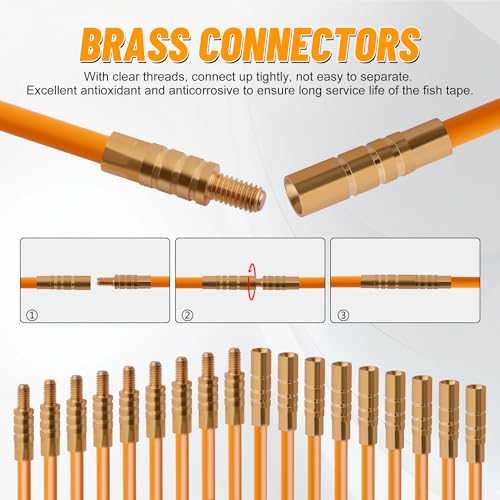 KOOTANS 22FT Fiberglass Electrical Wire Running Kit Wire Fishing Tools Fish Tape Wire Puller Through Wall Cable Snake Fish Rods Kit with Different Attachments - Image 5