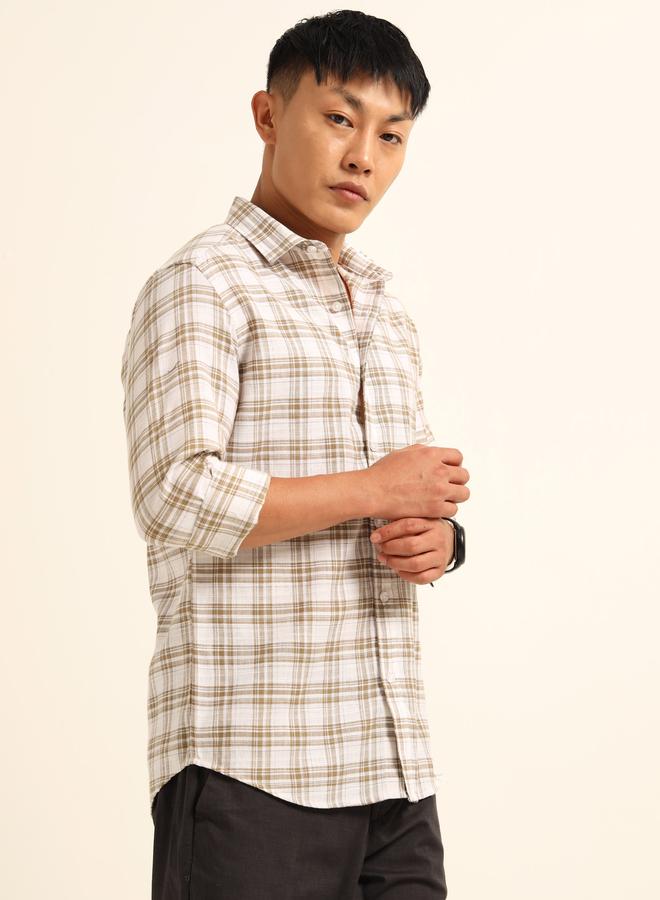 بوشيرت قميص مطبع بنمط مربعات مع ياقة سبريد - Image 3