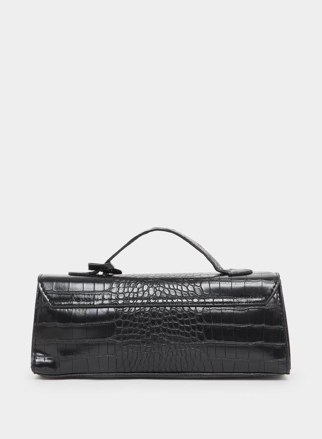 Styli Black Croc Textured Barrel Crossbody Bag with Top Handle - Image 3