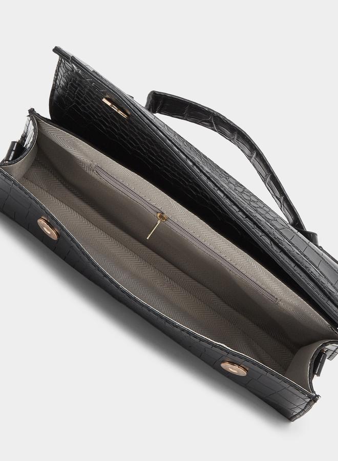 Styli Black Croc Textured Barrel Crossbody Bag with Top Handle - Image 4