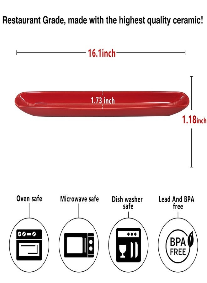 Creativity Home Olive Plate Cracker Cookies Tray,Set of 2 Porcelain Olive Canoe Cracker for Serving Trays,Olive Plate Cracker Dish,Food Display Cracker Serving Tray, Party Platter 16.1 Inch Red - Image 2
