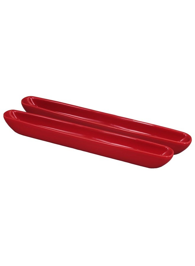 Creativity Home Olive Plate Cracker Cookies Tray,Set of 2 Porcelain Olive Canoe Cracker for Serving Trays,Olive Plate Cracker Dish,Food Display Cracker Serving Tray, Party Platter 16.1 Inch Red - Image 1