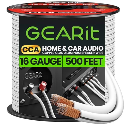 GearIT 16AWG Speaker Wire, GearIT Pro Series 16 Gauge Speaker Wire Cable (500 Feet / 152.4 Meters) Great Use for Home Theater Speakers and Car Speakers, White - Image 1