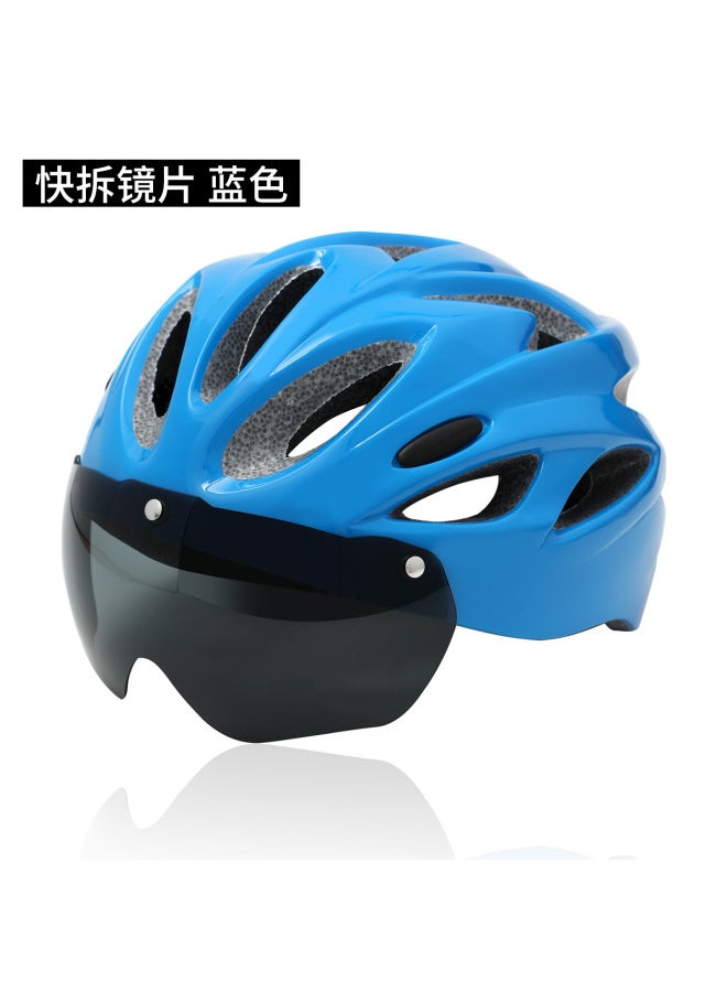 002 Lens Pure Blue New National Standard Riding Helmet With Taillight Rechargeable Luminous Mountain Road Bicycle Helmet Men's Helmet Equipment