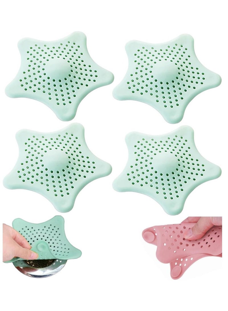 Rubik Drain Strainer 4 Pack Durable Silicone Hair Stopper Anti-Clogging Floor Drain Filter Trap, Kitchen Sink Strainer for Bathroom Shower Bathtub and Kitchen (Green) - Image 1