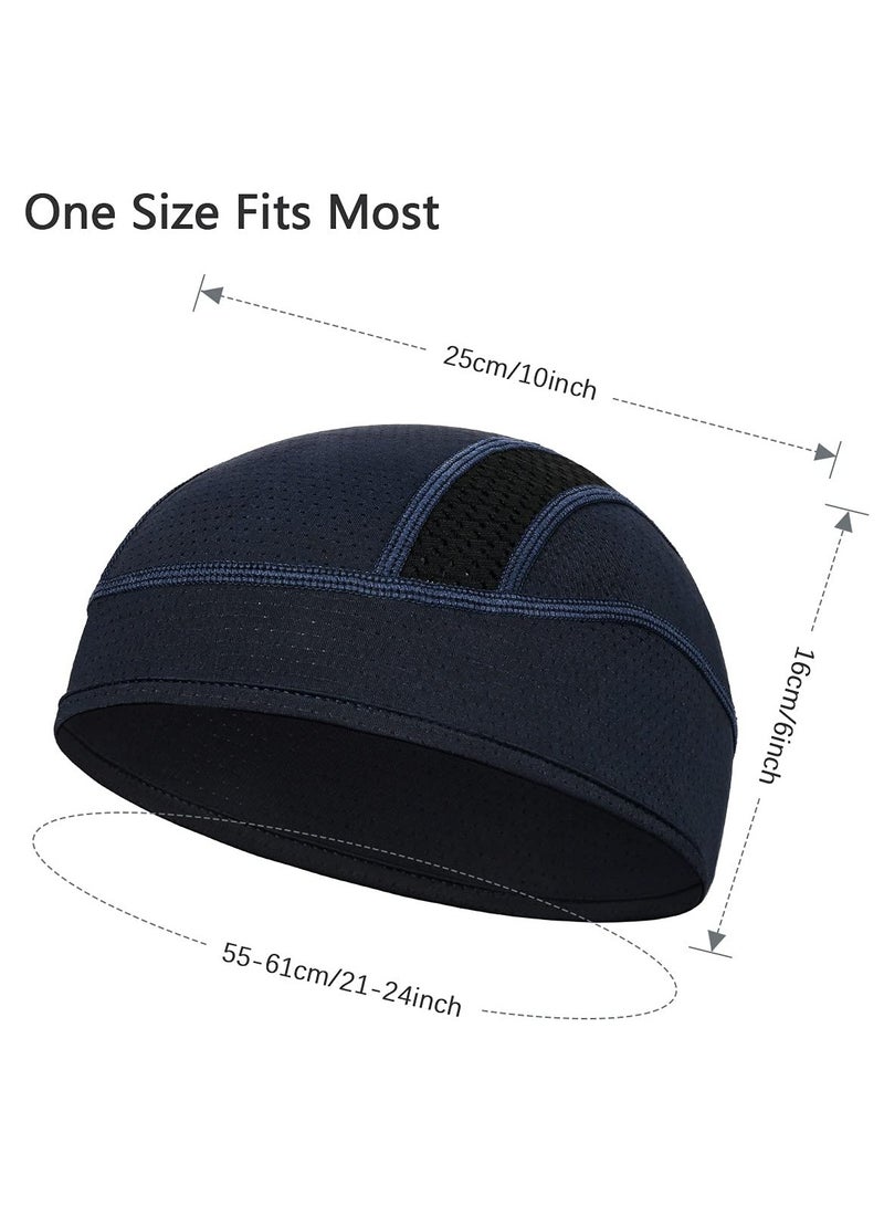 Cuken Skull Cap Helmet Liner Beanie, Cooling Mesh Cycling Running Hat for Men Women, Fits Under Helmets (Black/Dark Blue) - Image 2
