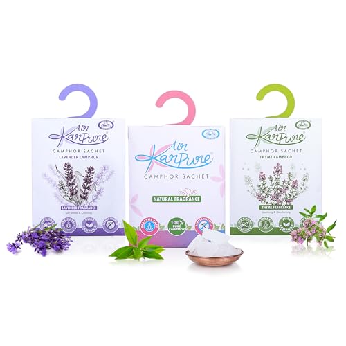 Cycle Pure Karpure Camphor Sachet - Pack of 3 | Air Freshener for Bathroom, Toilets, Wardrobes, Homes, & Offices | Thyme, Lavender, & Original Camphor Fragrance | Each Lasts up to 30 Days - Image 1