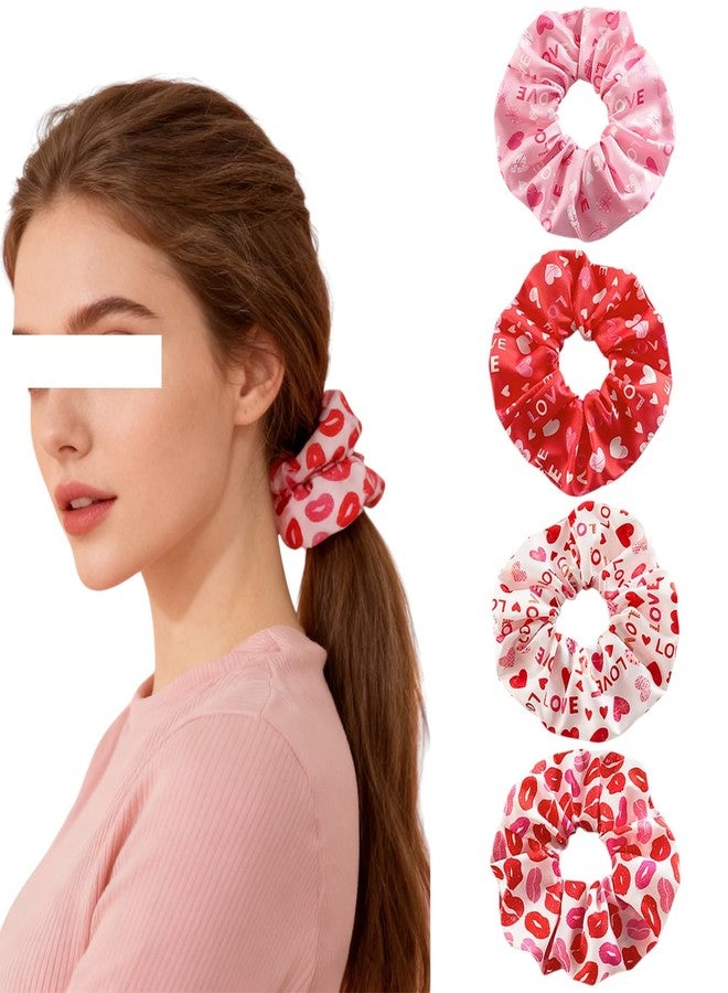 مجموعة من 4 ربطات شعر مزينة بقلوب وشفاه على شكل حب، بألوان الأحمر والوردي، إكسسوارات شعر أنيقة للنساء، مثالية لتزيين الشعر في عيد الحب. - Image 1