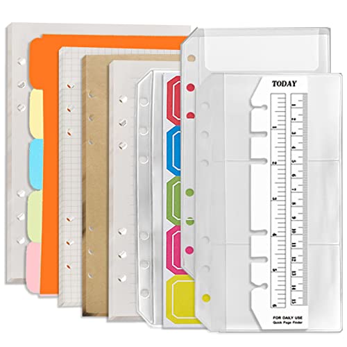 DY.2ten A6 6-Hole Binder Notebook Refills Set -(Gridded Paper Refills + Lined Paper + Kraft Paper + Blank Loose Leaf Paper) 180 Sheets /360 Pages（45 sheets of each type）+A6 Storing Bag - Image 1