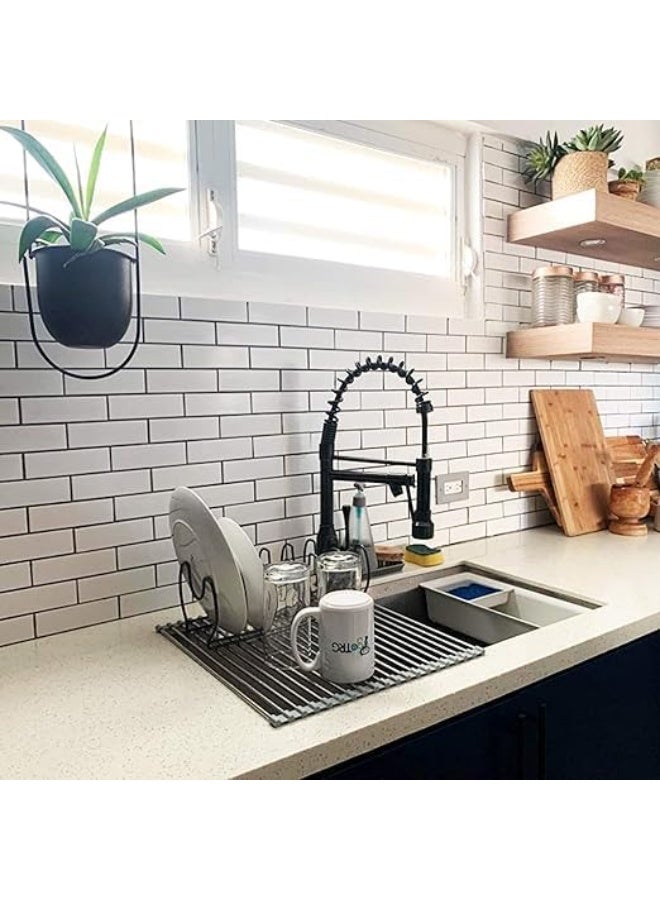 Hexar Over The Sink Dish Drying Rack, Roll up Sink Dish Drainer Rack Multipurpose Foldable Kitchen Stainless Steel Dish Rack Drying Rack - Image 3