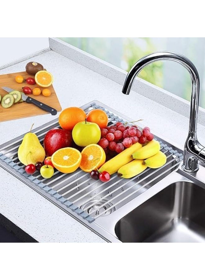 Hexar Over The Sink Dish Drying Rack, Roll up Sink Dish Drainer Rack Multipurpose Foldable Kitchen Stainless Steel Dish Rack Drying Rack - Image 1