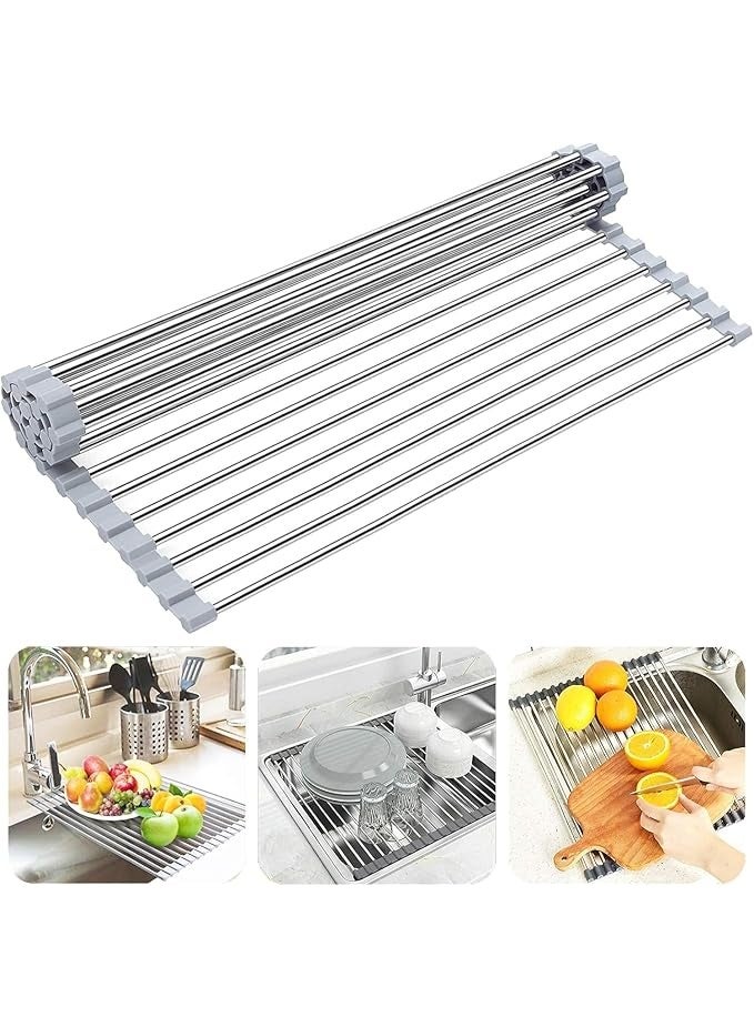Hexar Over The Sink Dish Drying Rack, Roll up Sink Dish Drainer Rack Multipurpose Foldable Kitchen Stainless Steel Dish Rack Drying Rack - Image 4