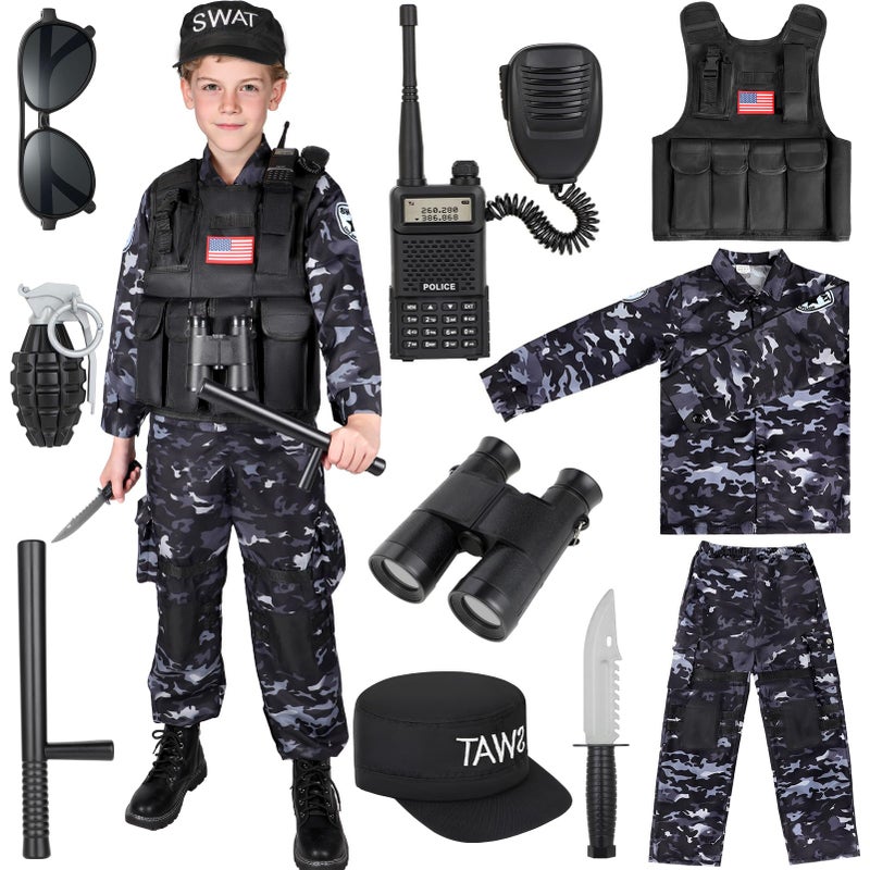 Luucio SWAT Police Costume for Kids, Kids Police Officer Costume for Boys with SWAT Vest, Toddler Halloween Costumes for Boys Girls, Role Play Kit - Image 1