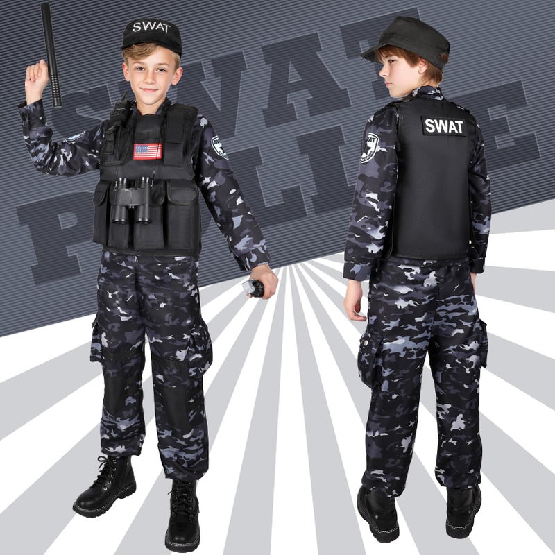 Luucio SWAT Police Costume for Kids, Kids Police Officer Costume for Boys with SWAT Vest, Toddler Halloween Costumes for Boys Girls, Role Play Kit - Image 5