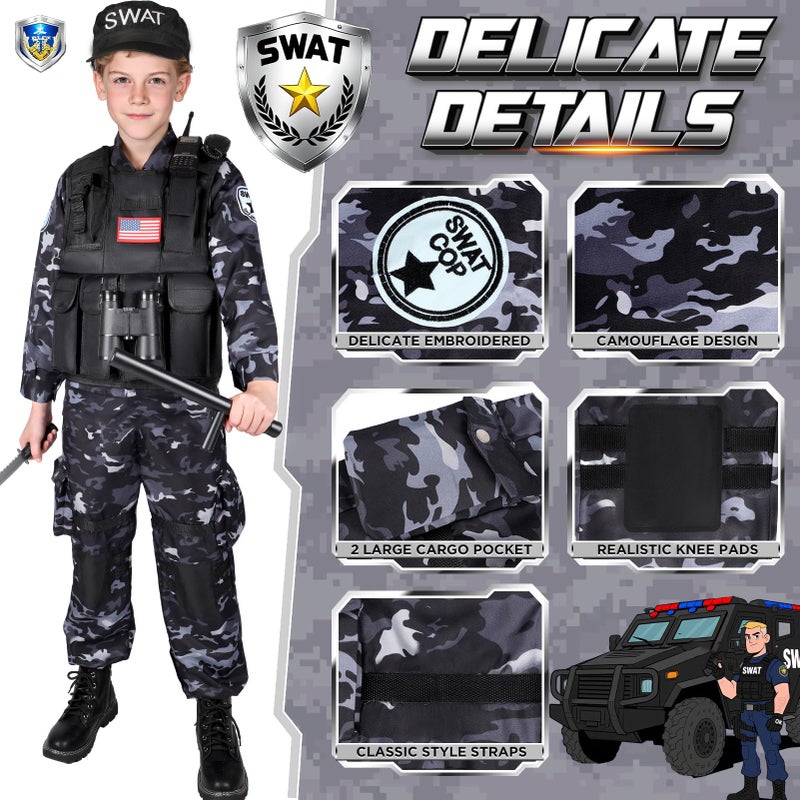 Luucio SWAT Police Costume for Kids, Kids Police Officer Costume for Boys with SWAT Vest, Toddler Halloween Costumes for Boys Girls, Role Play Kit - Image 2