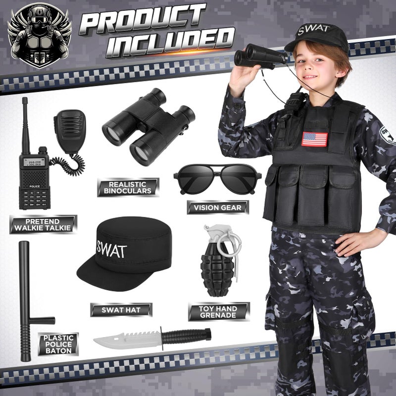 Luucio SWAT Police Costume for Kids, Kids Police Officer Costume for Boys with SWAT Vest, Toddler Halloween Costumes for Boys Girls, Role Play Kit - Image 4