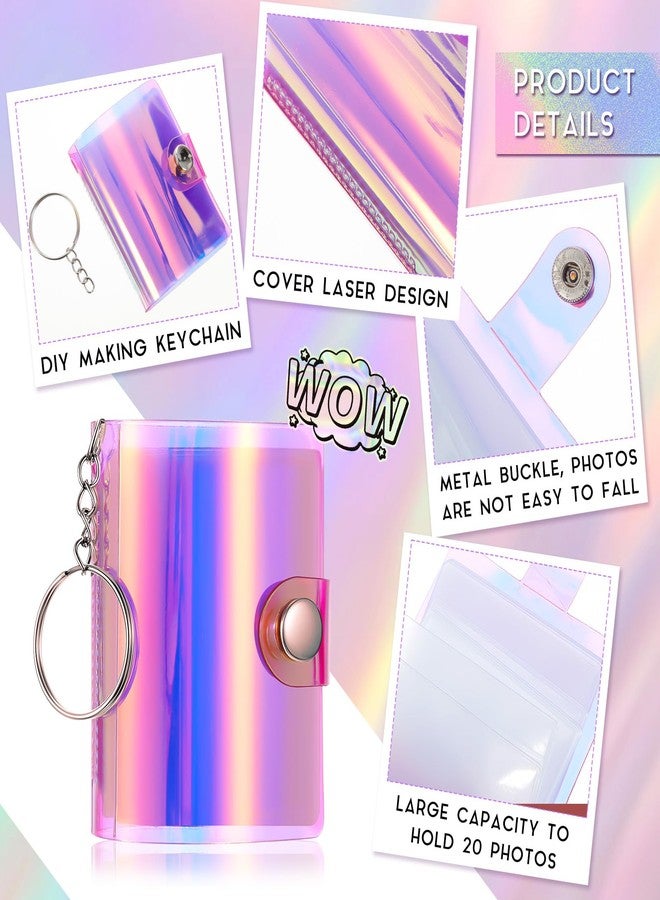 Bonuci 6 Pack 2 Inch Mini Small Photo Album Valentine Photo Storage with Keychain Pocket Album Keychain for Picture Valentine Gift Wedding(Laser Clear, Laser Blue, Laser Red, Laser Yellow) - Image 3