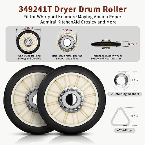 SUMNEW 4392065 Dryer Repair Kit with 341241 Dryer Belt, 349241t, 691366 - Dryer Parts for Whirlpool Kenmore Maytag Amana, Fit for Model wed4815ew1 ned4655ew1, Replaces AP3131942 AP6010582 WP691366 AP3098345 - Image 2