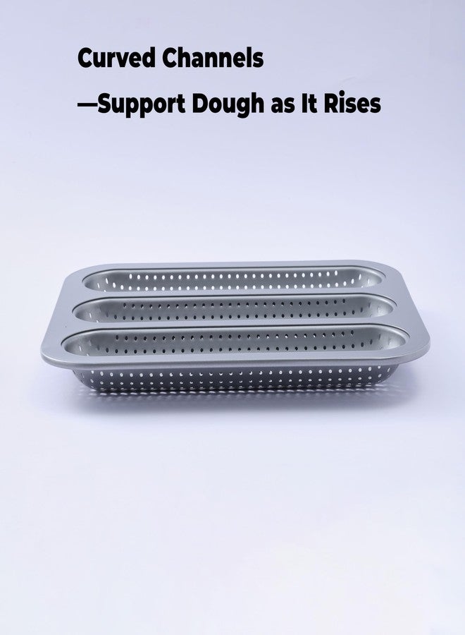 FAQQI Metal Sub Roll & Hoagie Roll Baking Pan 12 inch, 3-Slot Perforated French Bread & Mini Baguette Pan, Nonstick Carbon Steel Bread Baking Tray for Homemade Subs & Sandwich Rolls - Image 3