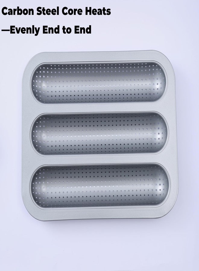 FAQQI Metal Sub Roll & Hoagie Roll Baking Pan 12 inch, 3-Slot Perforated French Bread & Mini Baguette Pan, Nonstick Carbon Steel Bread Baking Tray for Homemade Subs & Sandwich Rolls - Image 5