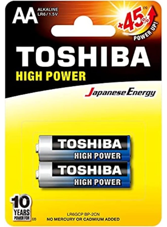 Toshiba Long-Lasting Vibration Resistance High Power Alkaline AA - 2 Battery Pack - Image 2