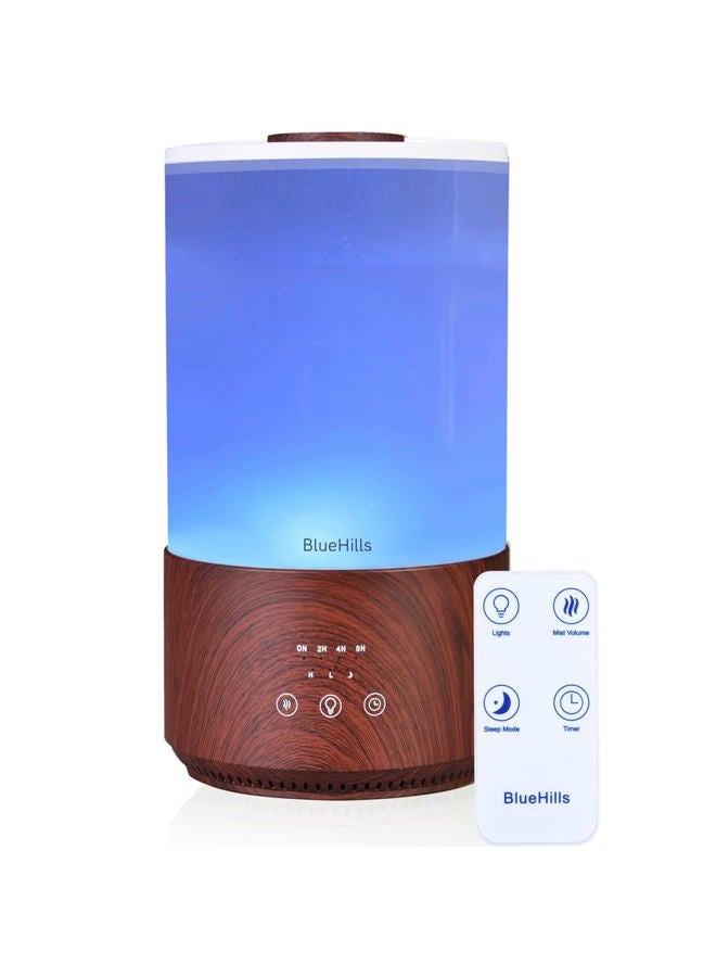 BlueHills Premium 4000 ml Tall Essential Oil Diffuser 4L 4 Liter 50 Hour Run with Remote Timer Aroma Humidifier 1 Gallon Big Capacity High Mist Output for Large Room Lights Dark Wood Grain T402 - Image 1