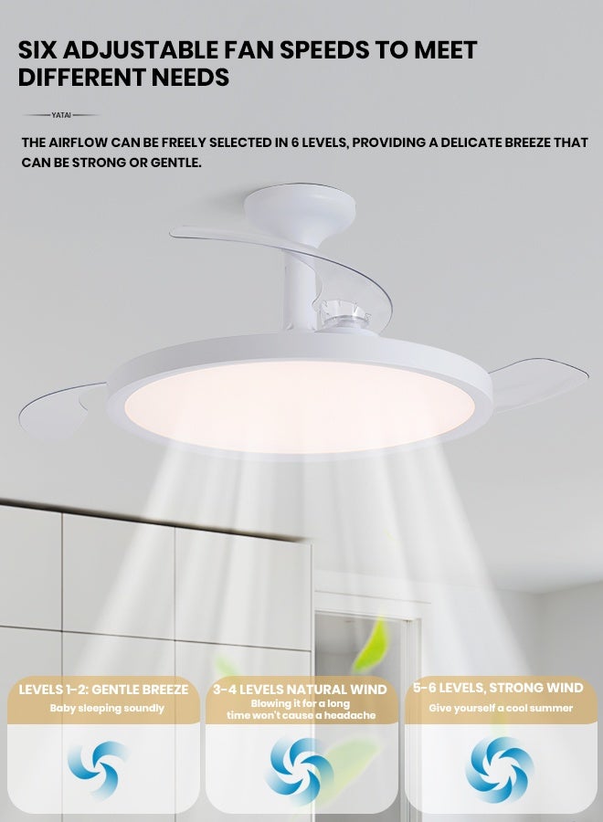 YATAI LIGHTING Retractable Blade Ceiling Fan with LED Light 26W, Dimmable 3000K-6000K, 6-Speed Reversible Fan, Remote & Wall Control, 40cm Semi-Flush Mount Fan Light for Bedroom Living Room - Image 4