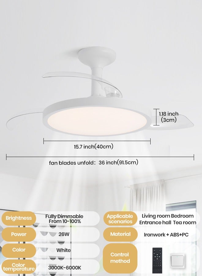 YATAI LIGHTING Retractable Blade Ceiling Fan with LED Light 26W, Dimmable 3000K-6000K, 6-Speed Reversible Fan, Remote & Wall Control, 40cm Semi-Flush Mount Fan Light for Bedroom Living Room - Image 2
