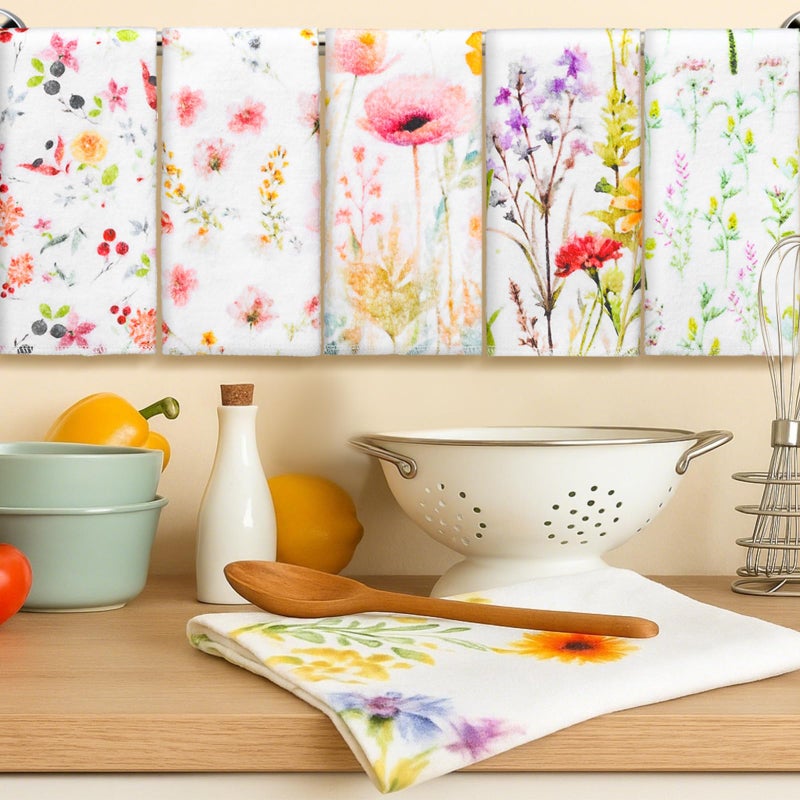 Noveread 6 Pack Reusable Cleaning Cloths Washable Cotton Kitchen Dish Towels for Home Party Supplies Bulk, 9.84x11.81in (Wildflowers) - Image 2