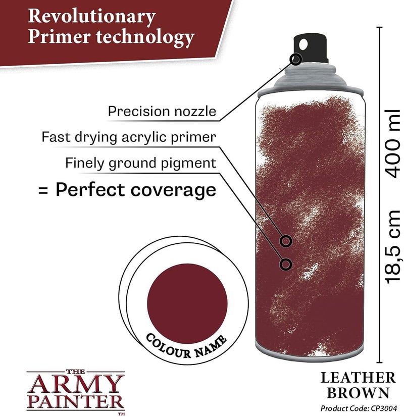 The Army Painter Color Primer Spray Paint, Leather Brown, 400ml, 13.5oz - Acrylic Spray Undercoat for Miniature Painting - Spray Primer for Plastic Miniatures - Image 2