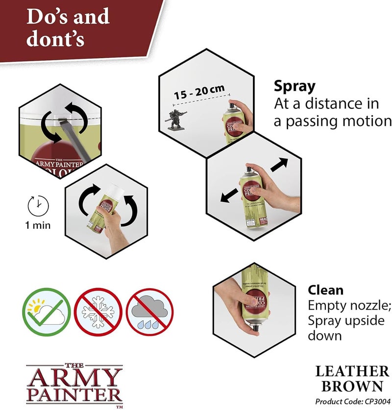 The Army Painter Color Primer Spray Paint, Leather Brown, 400ml, 13.5oz - Acrylic Spray Undercoat for Miniature Painting - Spray Primer for Plastic Miniatures - Image 4