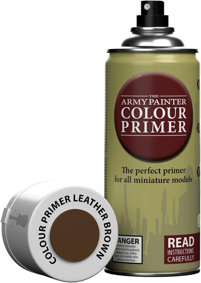 The Army Painter Color Primer Spray Paint, Leather Brown, 400ml, 13.5oz - Acrylic Spray Undercoat for Miniature Painting - Spray Primer for Plastic Miniatures - Image 1