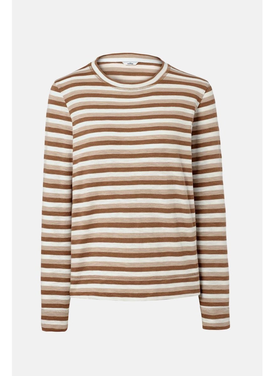 Tchibo Women Crew Neck Stripe Long Sleeve  Sweatshirt, Brown  - Image 2