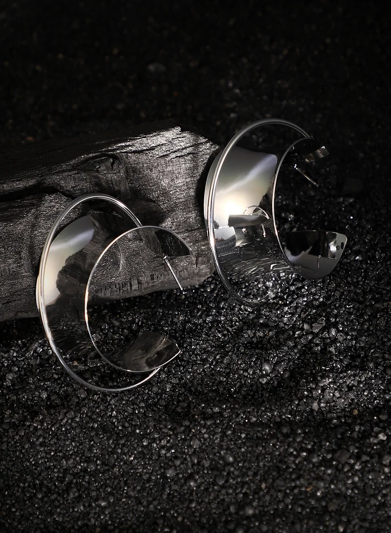 سوهي أقراط نسائية دائرية نصفية فضية معدنية