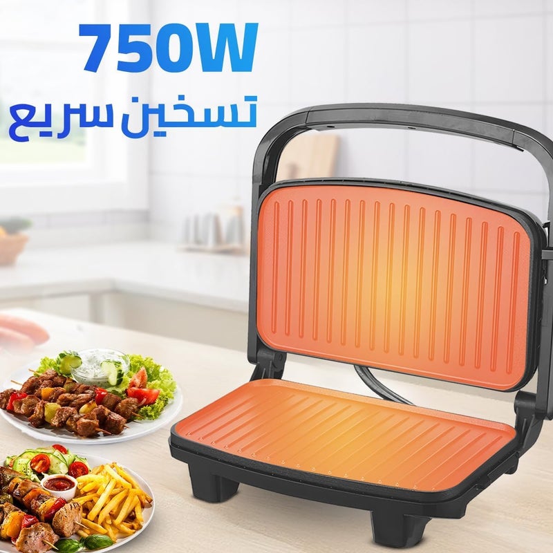 Electric Grill 750W, Non-Stick Contact Grill and Sandwich Maker with Adjustable Temperature, Cool-Touch Handle, 90-Degree Opening, Safety Lock and Overheat Protection, KB1085 - Image 4