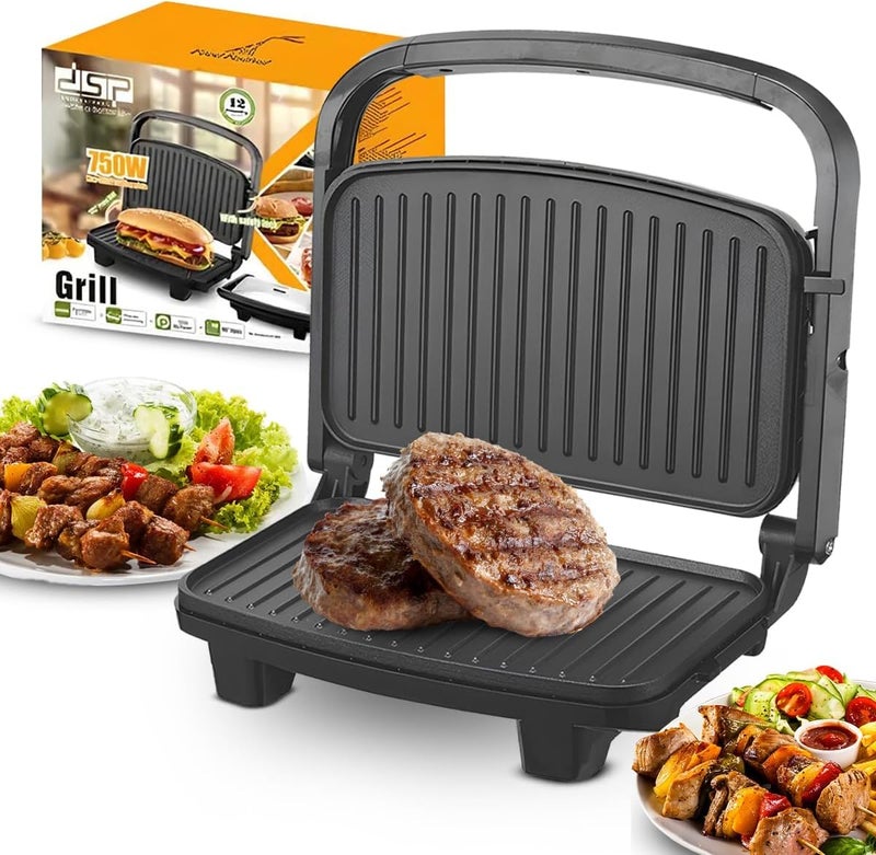 Electric Grill 750W, Non-Stick Contact Grill and Sandwich Maker with Adjustable Temperature, Cool-Touch Handle, 90-Degree Opening, Safety Lock and Overheat Protection, KB1085 - Image 1