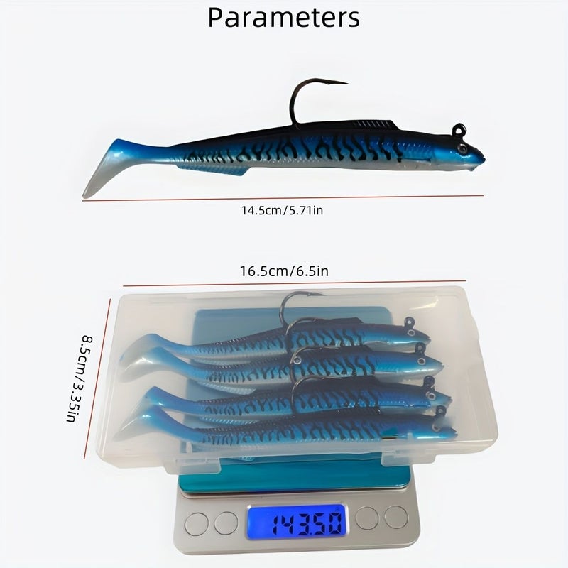 Blue Pattern 4 Imitation Eel Lures 5.51 Inch Long T Tail Soft Baits 0.99 Oz - Image 3