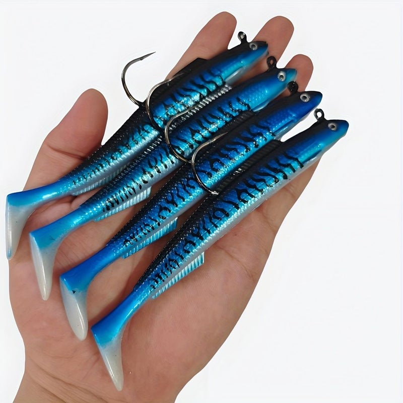 Blue Pattern 4 Imitation Eel Lures 5.51 Inch Long T Tail Soft Baits 0.99 Oz - Image 1