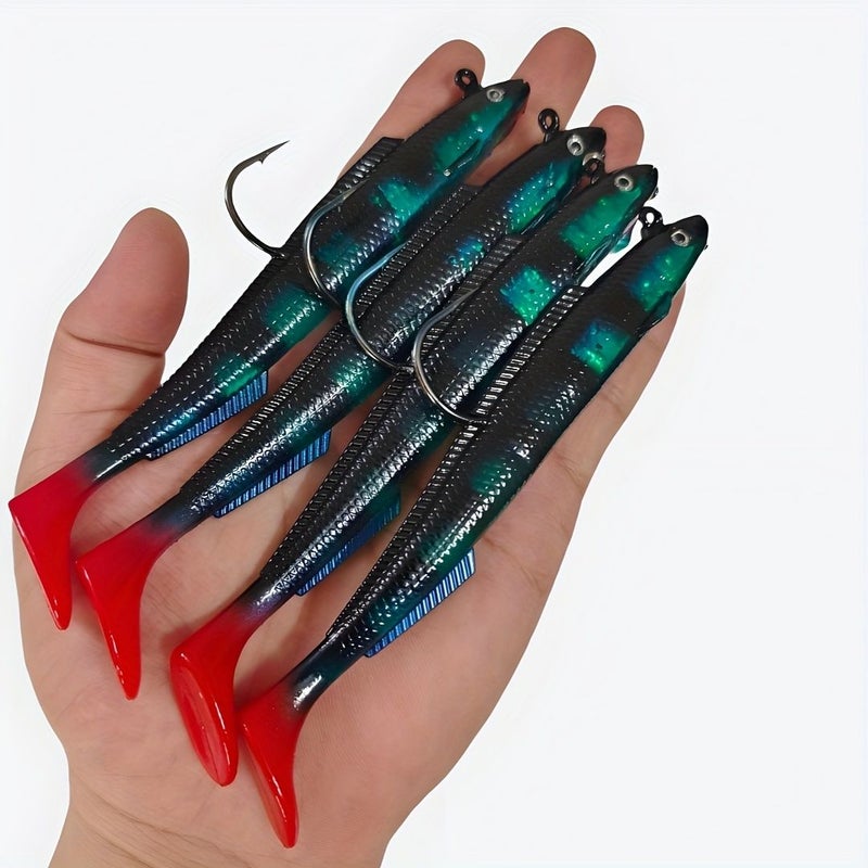 Blue Pattern 4 Imitation Eel Lures 5.51 Inch Long T Tail Soft Baits 0.99 Oz - Image 2