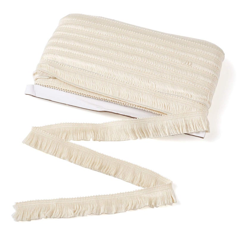 Craftdady 27 Yards 25mm Polyester Fringe Trim 1 Inch Fabric Lace Trim Tassel Beige for Sewing Craft Dress Clothing Decoration