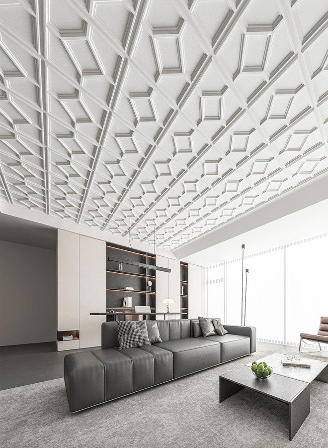 WOWSTAR 12-Pack 24"x24" Drop Ceiling Tiles, 3D Decorative Glue Up Ceiling Tiles, White - Image 4
