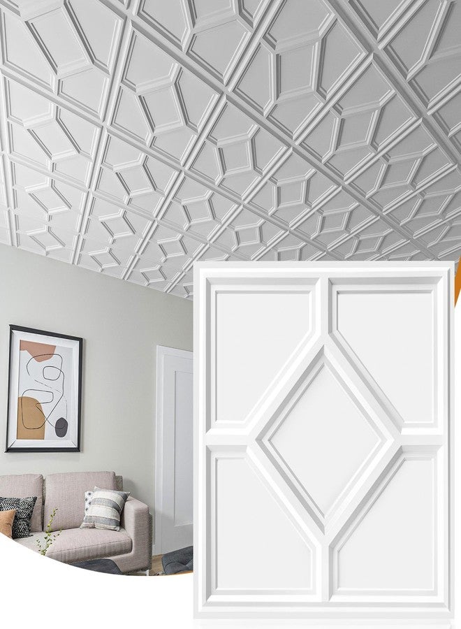 WOWSTAR 12-Pack 24"x24" Drop Ceiling Tiles, 3D Decorative Glue Up Ceiling Tiles, White - Image 1