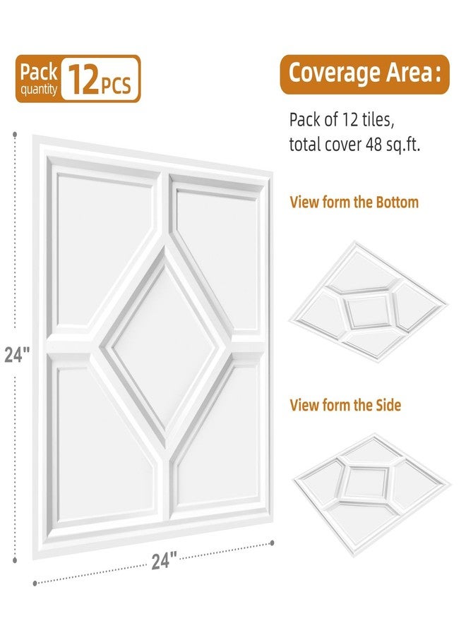 WOWSTAR 12-Pack 24"x24" Drop Ceiling Tiles, 3D Decorative Glue Up Ceiling Tiles, White - Image 5