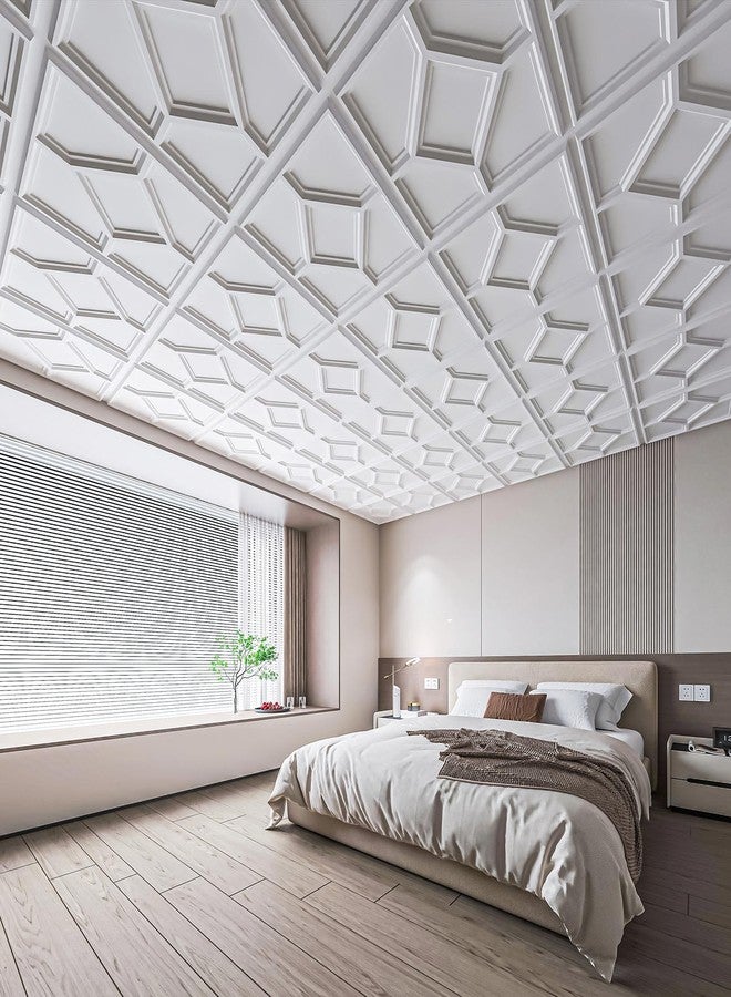 WOWSTAR 12-Pack 24"x24" Drop Ceiling Tiles, 3D Decorative Glue Up Ceiling Tiles, White - Image 2