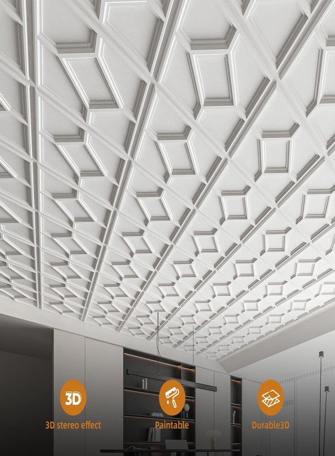 WOWSTAR 12-Pack 24"x24" Drop Ceiling Tiles, 3D Decorative Glue Up Ceiling Tiles, White - Image 3