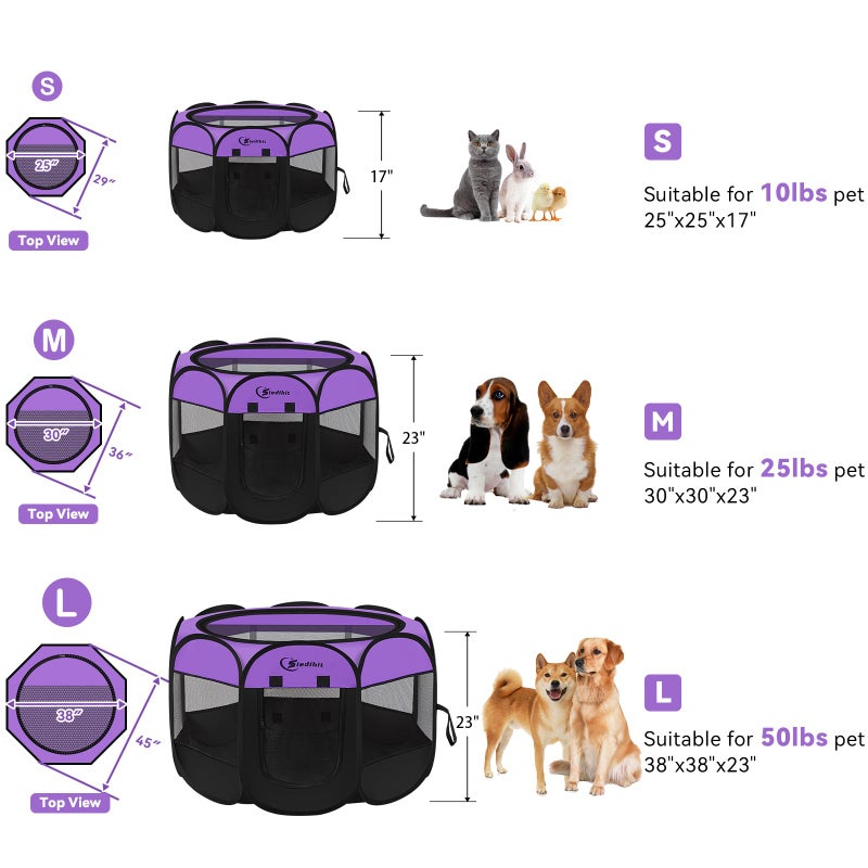 Siedihit Dog Cat Playpen, Puppy Pet Playpen, Small Dogs Tent Crates Cage Indoor/Outdoor, Portable Pop Up Dog Kennel Playpen with Carrying Case for Dogs/Cats/Rabbits,Purple - Image 2